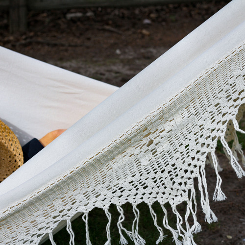 Beige Double Hammock hand-woven Natural Cotton with Bell retailer Fringe Crochet